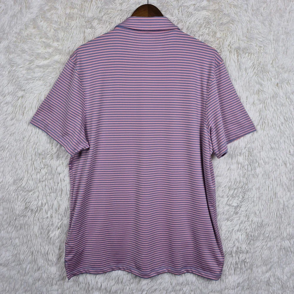 J. Crew Performance Polo Shirt Mens XL Pink Blue Striped Short Sleeve CE838 Golf